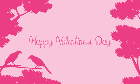 Bir and tree silhouettes landscape for valentine vector artのイラスト素材