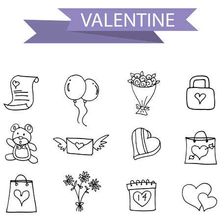 Hand draw of valentine icons vector illustrationのイラスト素材