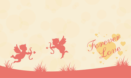 On hill with cupid Valentine landscape vector illustrationのイラスト素材