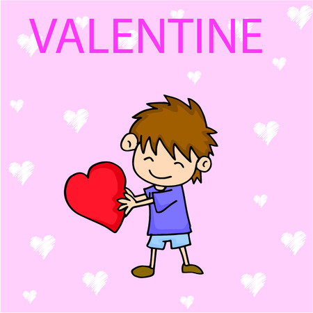 Valentines Day Boy with Red Hearts vector illustrationのイラスト素材
