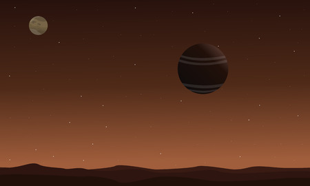 Landscape of desert with planet outer space vector illustrationのイラスト素材