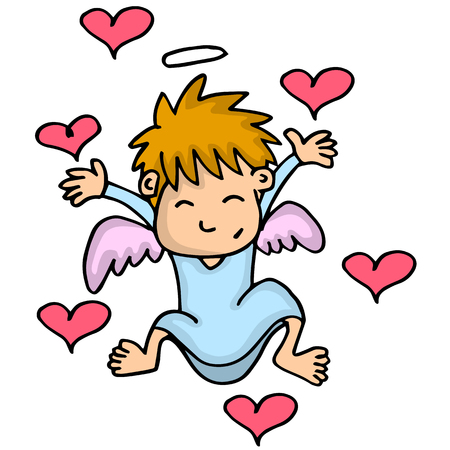 Illustration of cupid with love cartoon collectionのイラスト素材