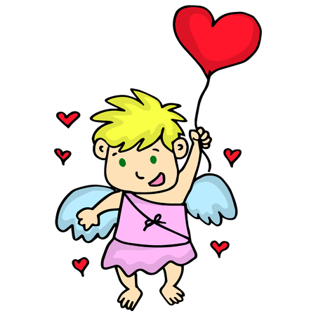 Cupid flying with love balloon cartoon vector illustrationのイラスト素材