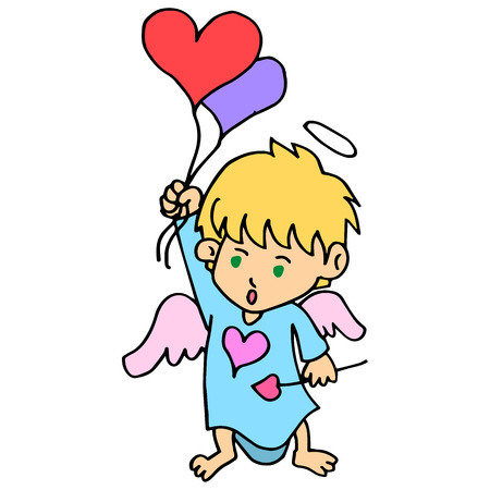 Cartoon cupid with love balloon vector artのイラスト素材