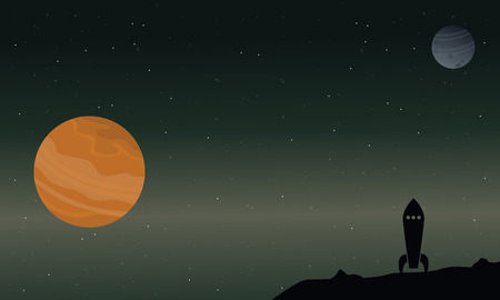 Rocket with planet on outer space landscape vector illustrationのイラスト素材