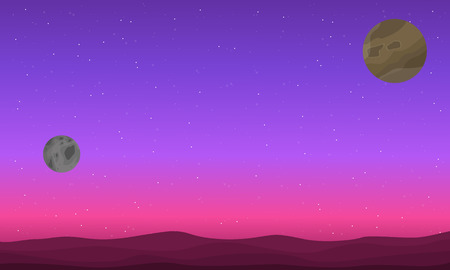 Planet outer space on purple backgrounds vector illustrationのイラスト素材