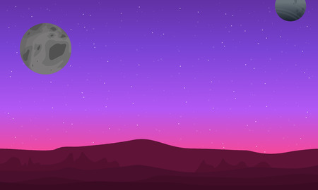 Outer space landscape with mountain silhouettes vector artのイラスト素材