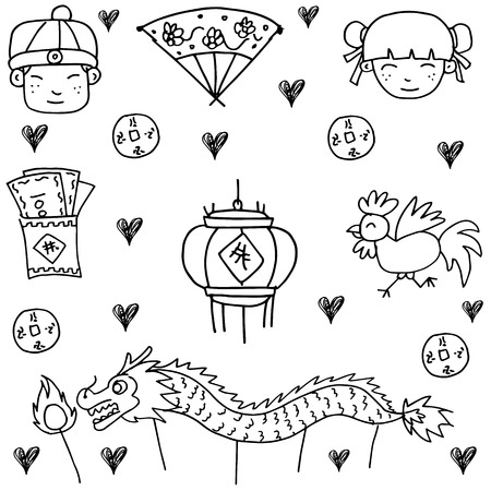 Hand draw of Chinese New Year doodleのイラスト素材