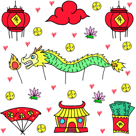 Vector art of Chinese celebration doodles collection stockのイラスト素材