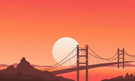 Illustration of bridge beautiful nature vector artのイラスト素材