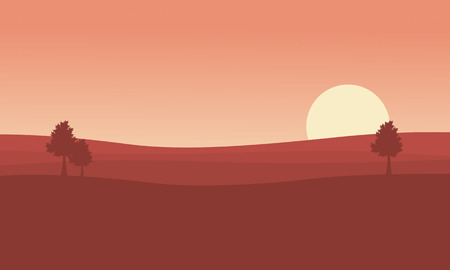 Silhouette of desert and tree at sunset landscape illustrationのイラスト素材