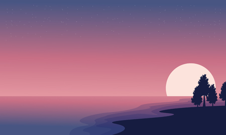 Illustration of seaside and tree landscape vector backgroundのイラスト素材
