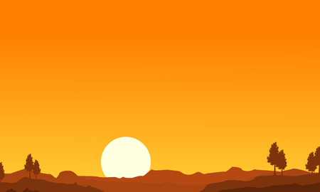 Silhouette of desert and tree landscape vector illustrationのイラスト素材