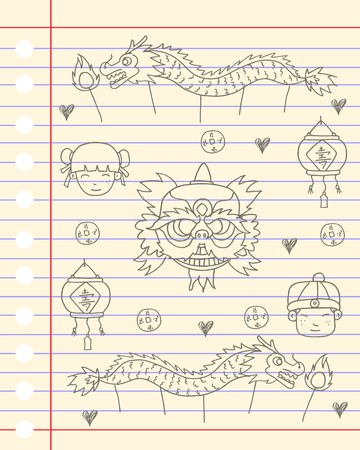 Illustration vector Chinese greeting card collection stockのイラスト素材