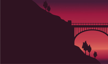 Beauty landscape at sunset bridge background illustrationのイラスト素材