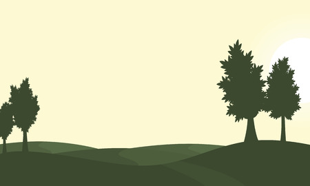 Silhouette of green hill and tree scenery vector artのイラスト素材