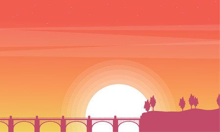 At sunrise bridge beauty scenery vector illustrationのイラスト素材