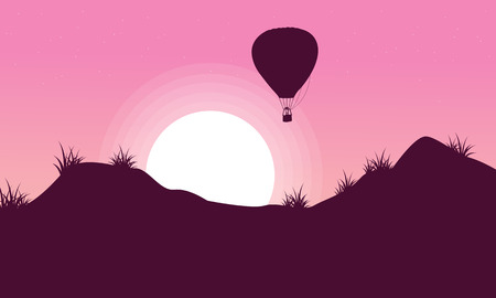 Beautiful landscape of hot air balloon silhouettes vectorのイラスト素材