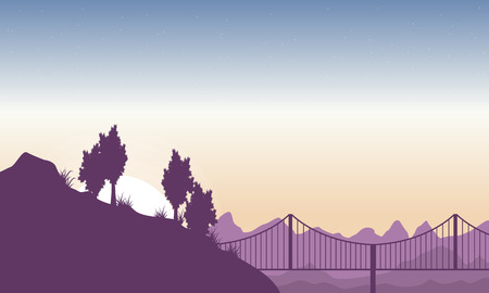 Silhouette of hill with bridge landscape vector illustrationのイラスト素材