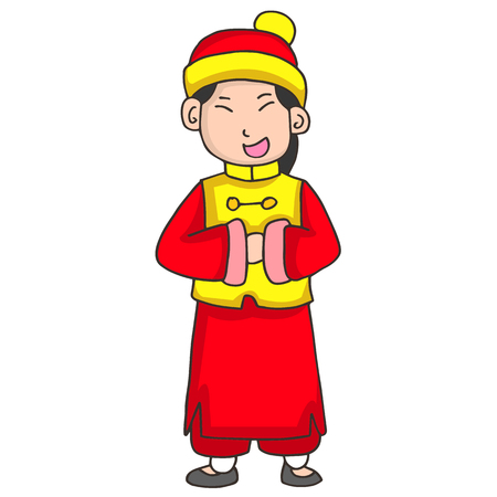 Character Of Girl Greeting Chinese New Year Vectorのイラスト素材