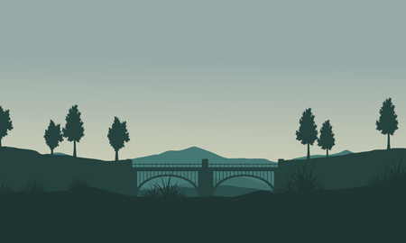 Silhouette of bridge and tree landscape collection backgroundsのイラスト素材