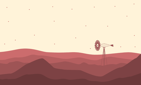 Silhouette of desert and windmill landscape vector illustrationのイラスト素材