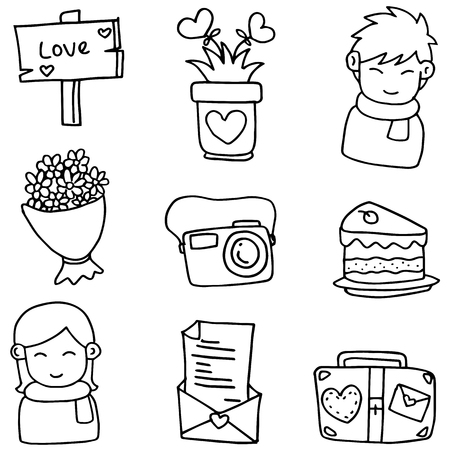 Illustration of love romance theme doodlesのイラスト素材