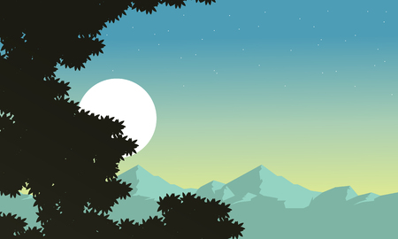 At night tree and mountain background scenery vector artのイラスト素材