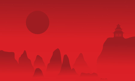 At night pavilion scenery on cliff vector illustrationのイラスト素材