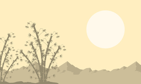 Silhouette of bamboo on mountain background vector artのイラスト素材