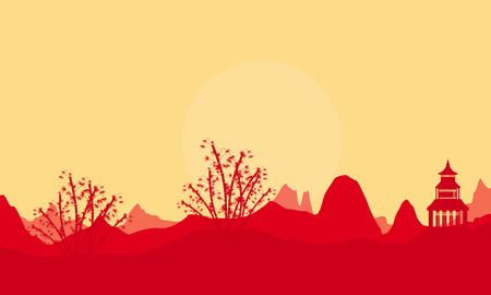 Landscape bamboo and pavilion of silhouettes vectorのイラスト素材