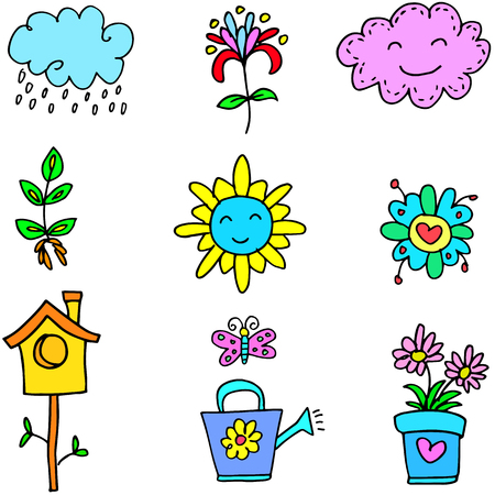 Doodle of spring item colorfulのイラスト素材