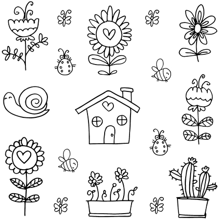 Doodle of spring object vector collection stockのイラスト素材