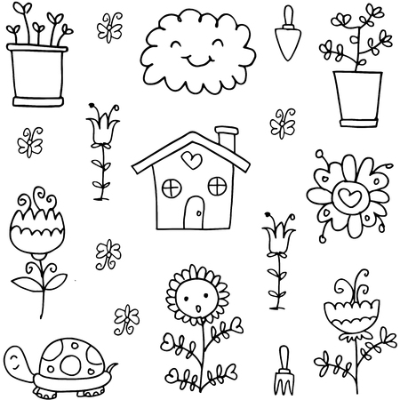 Collection of spring set item doodles vector artのイラスト素材