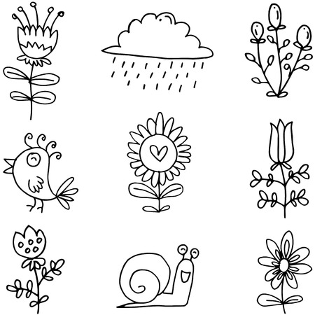 Set of spring item doodles vector illustrationのイラスト素材
