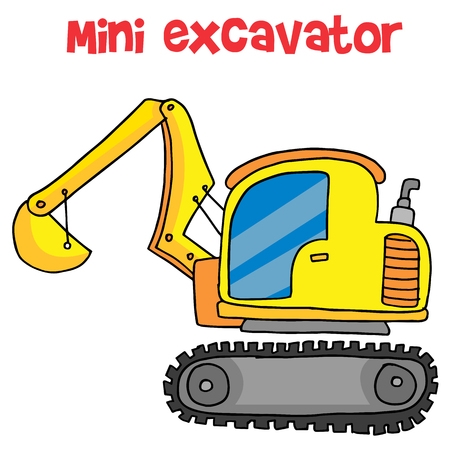 Yellow mini excavator cartoon vectorのイラスト素材