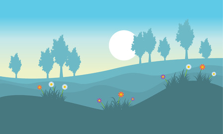 Landscape of flower spring on the hillのイラスト素材
