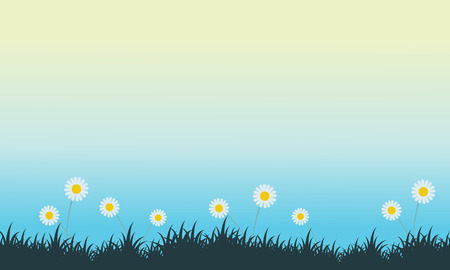 Spring with flower oh hill landscapeのイラスト素材