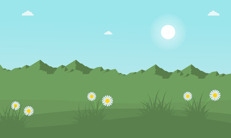 Mountain with beauty flower at spring landscapeのイラスト素材