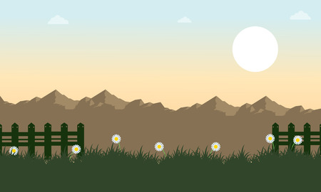 Landscape of mountain at spring with flowerのイラスト素材