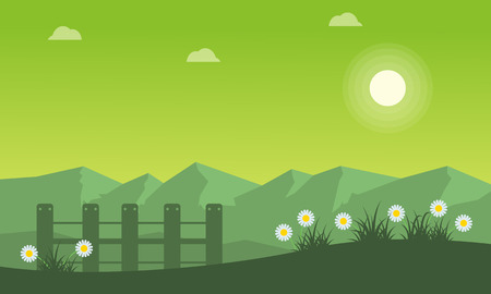 Landscape of spring on green backgroundsのイラスト素材