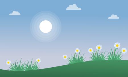 Flower on the hill at spring landscapeのイラスト素材