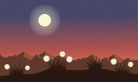 Landscape spring with mountain backgroundsのイラスト素材