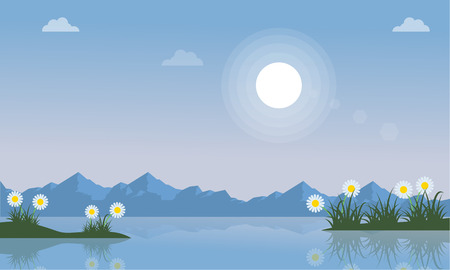 Vector illustration of spring on lake landscapeのイラスト素材