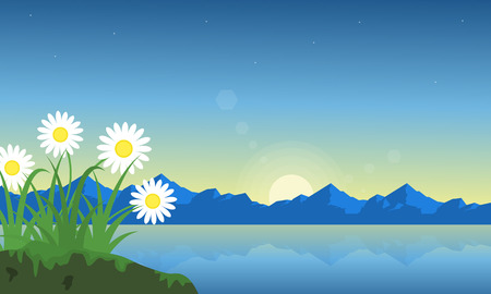 Landscape of mountain with flowerのイラスト素材