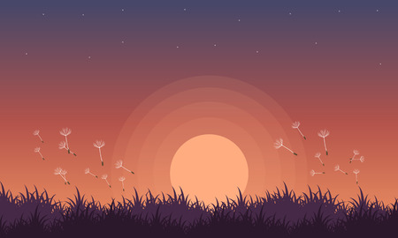 At night spring landscape with flowerのイラスト素材