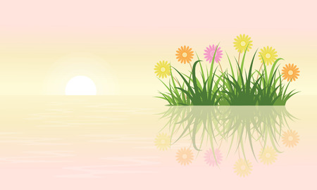 On the lake flower landcapeのイラスト素材