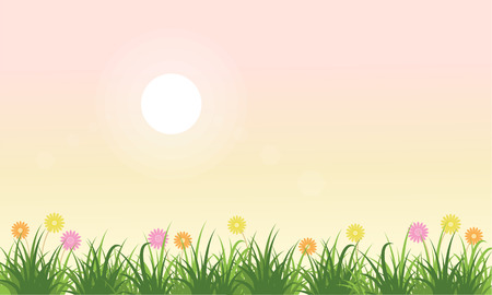 Flower lined landscape of spring backgroundのイラスト素材