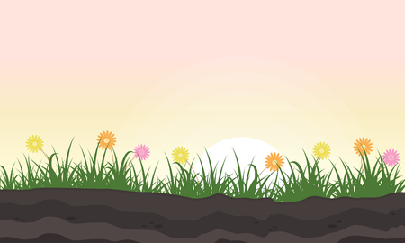 Illustration of beauty flower landscape at springのイラスト素材
