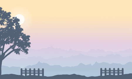 Landscape of mountain with fog at morningのイラスト素材
